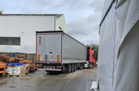 A Truck Full Of Supplies Leaves Bunzl Healthcare, Enfield, UK